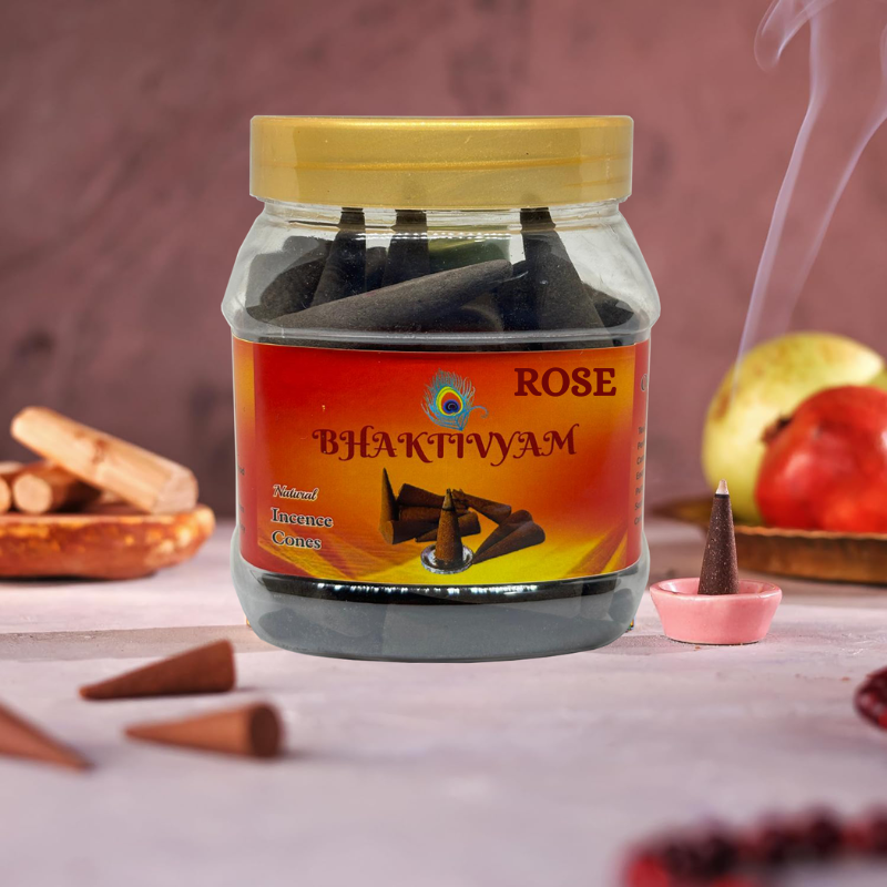 Bhaktivyam Natural Incence Cone Large (Rose) Pack of 2 I Rose Fragrance Dhoopbatti for Home Office Temple 200Gm