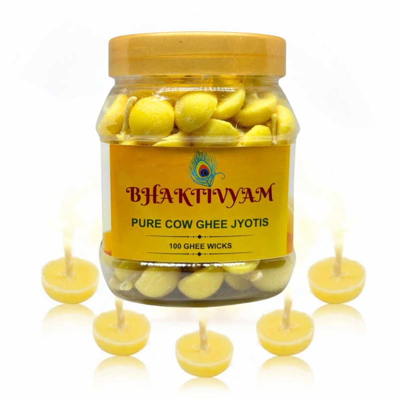 Bhaktivyam Pure Cow Ghee Diya with Batti Pack of 100 Diyas | Pooja Room Items for Home | Wax Free | Ghee Wicks for Prayers, Rituals & Special Occasions | 30 mins Burning Time | Pack Of 2