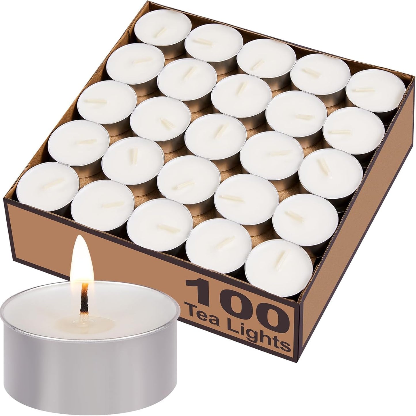 Bhaktivyam 4.5hr-100 Pcs Long Burning Tea Light Candles Unscented, Smokeless, Dripless, White Tea Lights Candles for Wedding, Holiday, Shabbat or Emergency 4 Hour Long Lasting Tealight Candles Wax Candle White