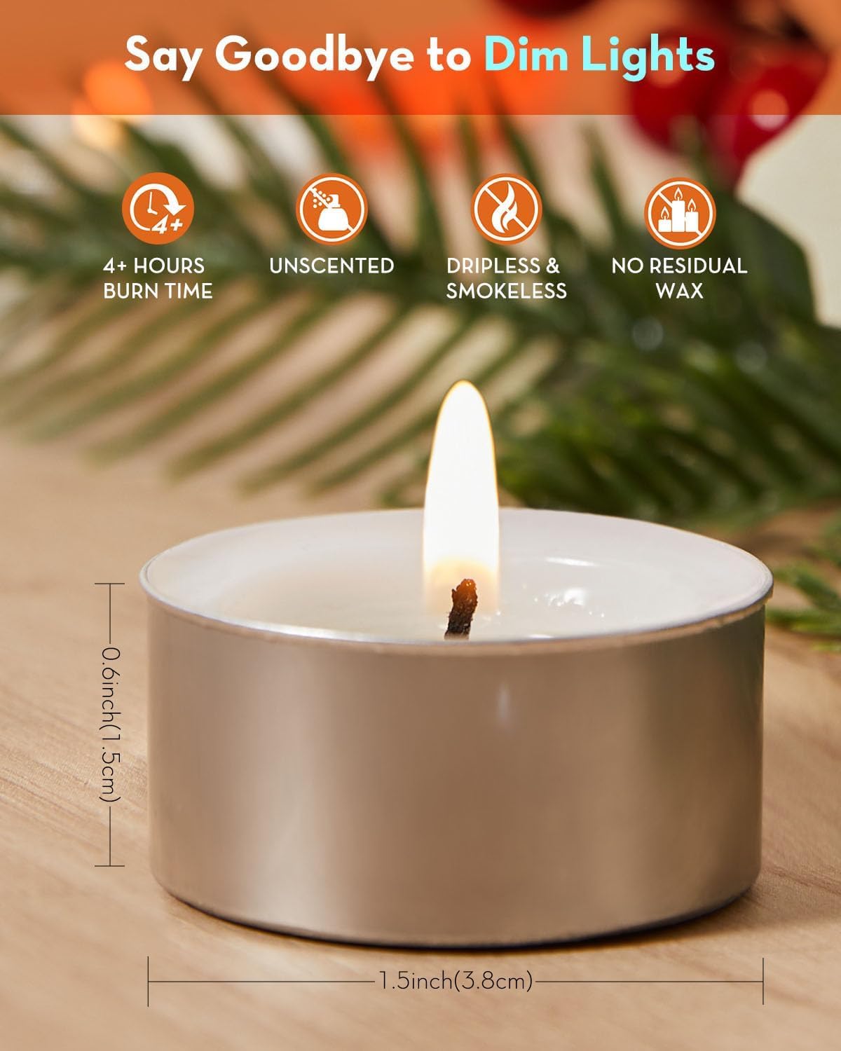Bhaktivyam 4.5hr-100 Pcs Long Burning Tea Light Candles Unscented, Smokeless, Dripless, White Tea Lights Candles for Wedding, Holiday, Shabbat or Emergency 4 Hour Long Lasting Tealight Candles Wax Candle White