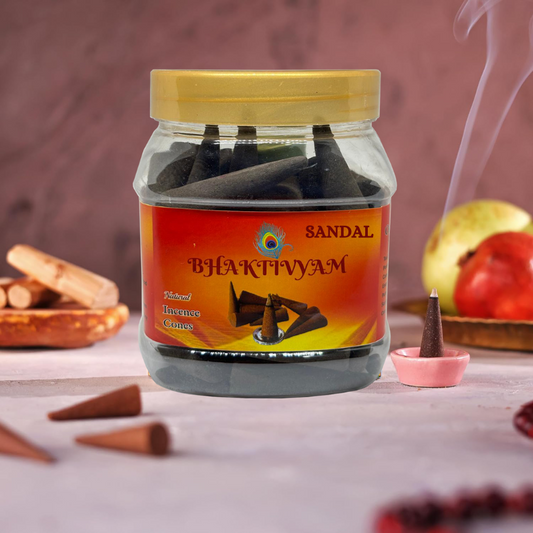 Bhaktivyam Natural Incence Cone Large (Sandal Wood) Pack of 2 I Sandal Wood Fragrance Dhoopbatti for Home Office Temple 200Gm